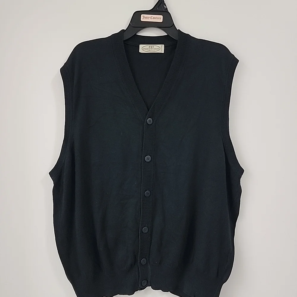 Men's Vintage Pronto Uomo Firenze black cardigan Vest Sz XL Cotton Blend Italy